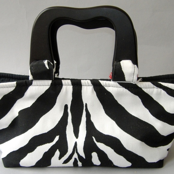 Meredith Zebra Stripe Purse Hand Made Bag Animal Print Black White Tote Fabric - Picture 3 of 6